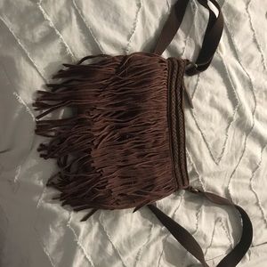 brown fringe crossbody purse small